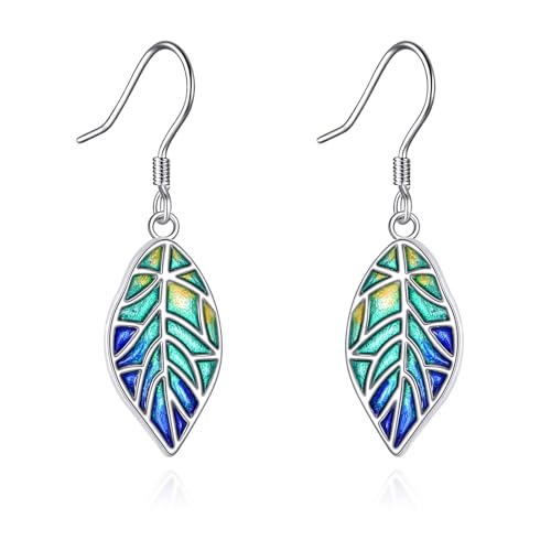VONALA 925 Sterling Silber Vintage Ohrringe Hängend mit Abalone Boho Baumeln Tropfen Ohrhänger Schmuck Geschenke für Damen Mädchen (Blatt Ohrringe) von VONALA