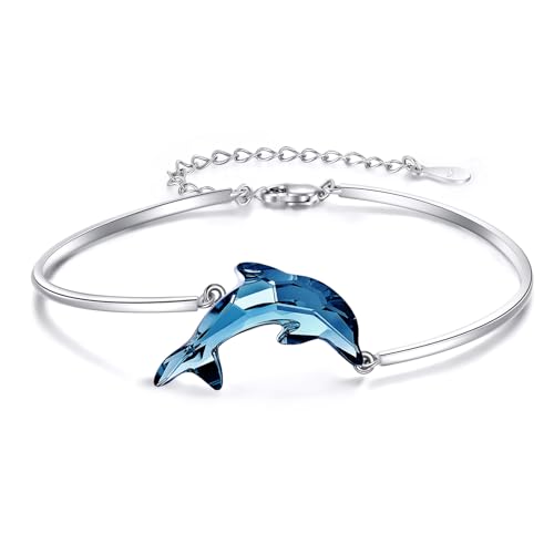 VONALA Delphin Kristalle Armband 925 Sterling Silber Blau Kristall Delphin Armband Geschenke für Frauen Geschenke für, Mütter von VONALA