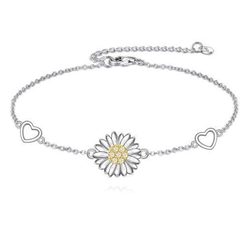 VONALA 925 Sterling Silber Gänseblümchen Armband für Damen Mädchen (Gänseblümchen-02) von VONALA