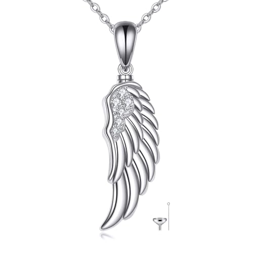 VONALA Angel Wings Urn Kette 925 Sterling Silber Guardian Angel Wings Anhänger Halskette mit Cubic Zirconia Engelsflügel Schmuck Geschenk für Asche Damen Mädchen von VONALA