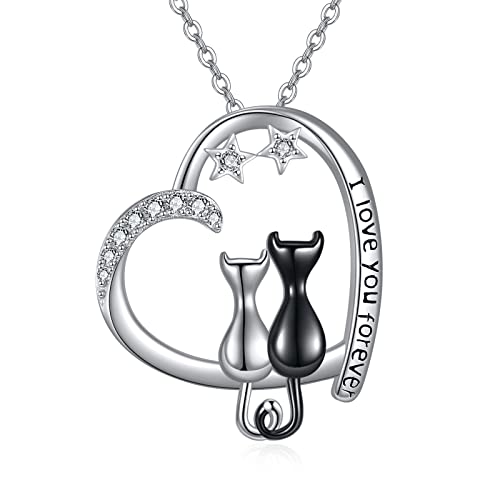 VONALA 925 Sterling Silber Katze Kette Mond Anhänger Muttertag Schmuck Geschenke für Damen Mädchen von VONALA