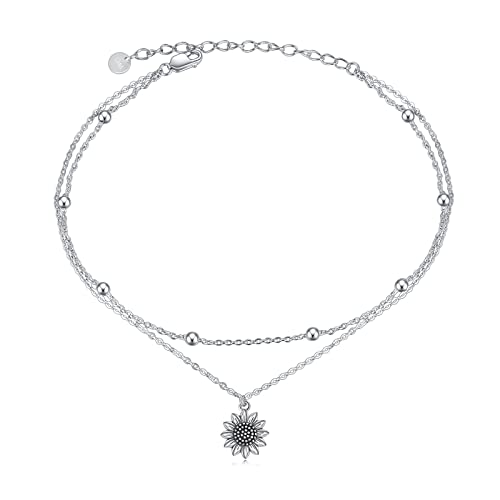 VONALA 925 Sterling Silber Sonnenblume Fußkettchen für Damen Doppelkette Schmuck von VONALA