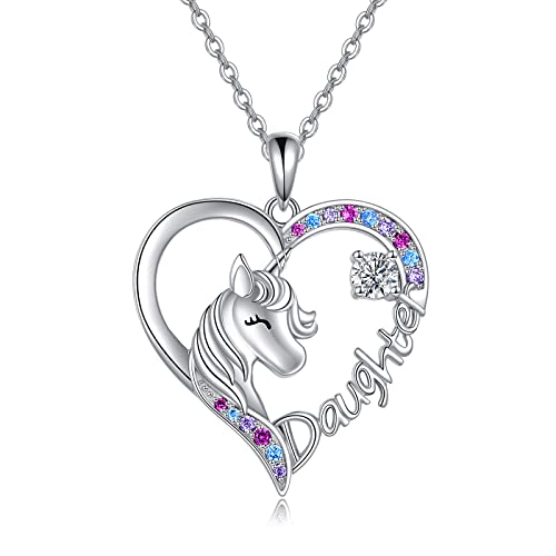VONALA 925 Sterling Silber Tochter Kette Einhorn Herz Anhänger Halskette Schmuck Geburtstag Geschenk für Mädchen von VONALA
