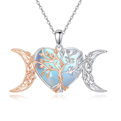 VONALA Lebensbaum Mondstein Halskette Damen 925 Sterling Silber Dreifache Mondgöttin Schmuck Spirituelle Kette Geschenk von VONALA