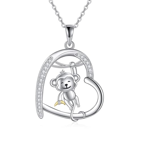 VONALA Affe Halskette 925 Sterling Silber Affe Herz Anhänger Kette Tier Schmuck Geburtstag Geschenke für Damen Frauen Mädchen Tochter von VONALA