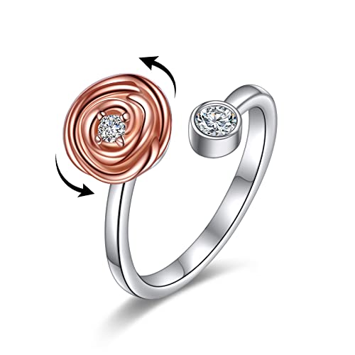 VONALA Angst Spinner 925 Sterling Silber Damenring, verstellbarer Ring mit Kristallrose, Angst Relief Mädchenringe, Abschlussgeschenke von VONALA