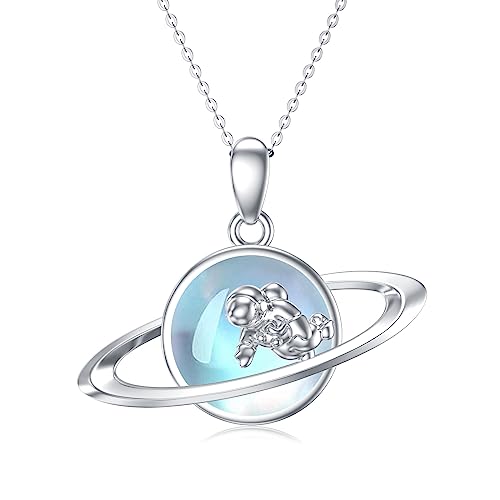 VONALA Asteroid 925 Sterling Silber Halskette für Damen, Astronaut Mondstein Anhänger Schmuck für Mädchen, Zarte Hochwertige Halskette für Geburtstagsgeschenke, Party von VONALA