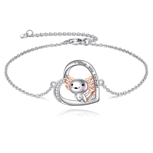 VONALA Axolotl Armband Damen 925 Sterling Silber Tier Armbänder Schmuck Geburtstag Valentinstag Geschenke für Sie Frauen Freundin Mutter Länge 7"+2" Verstellbare von VONALA