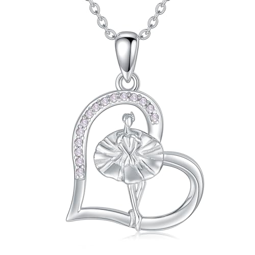 VONALA Ballett Halskette 925 Sterling Silber Cubic Zirkonia Herz Halskette Ballerina Schmuck Geschenke Geburtstagsgeschenke für Frauen Mädchen Tochter Ballerina-Liebhaber von VONALA