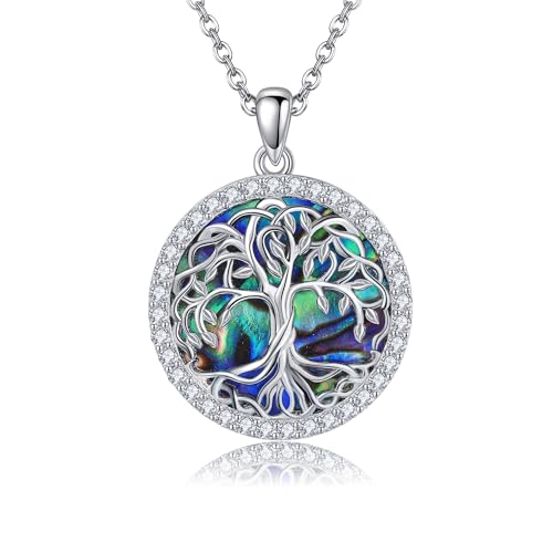 VONALA Baum des Lebens Damen Halskette Sterling Silber Baum des Lebens Anhänger Keltischer Schmuck Abalone Muscheln Irischer Schmuck Geschenke für Damen von VONALA