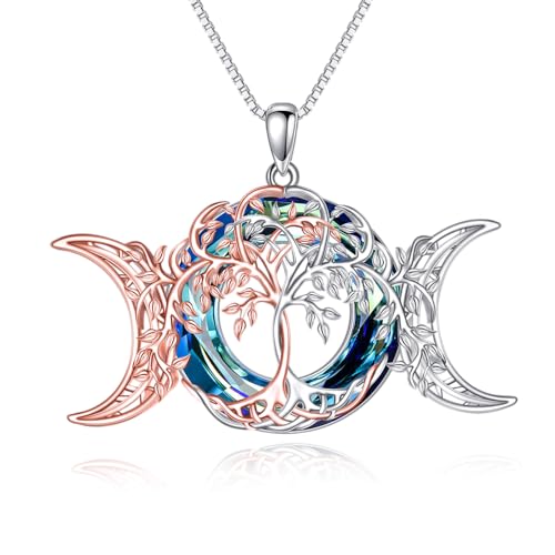 VONALA Lebensbaum Kristall Halskette 925 Silber Roségold & Weißgold, Keltischer Knoten mit Mond Design, Geschenk für Frauen, Mutter & Tochter von VONALA