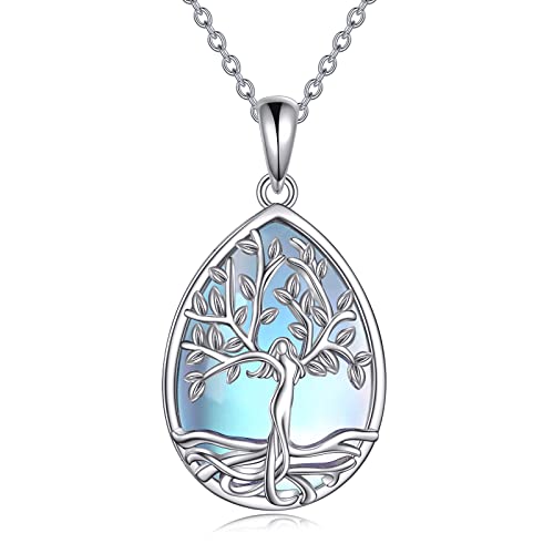 VONALA Baum des Lebens Kette 925 Sterling Silber Mondstein Anhänger Schmuck Geschenke für Damen Mädchen (Baum des Lebens) von VONALA