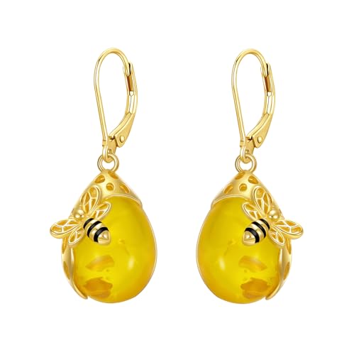 VONALA Bernstein-Ohrringe für Frauen Biene Bernstein Teardrop Ohrringe Honig Biene baumeln Tropfen Ohrringe Naturstein Bernstein Schmuck für Frauen Teens Mädchen Geburtstag von VONALA