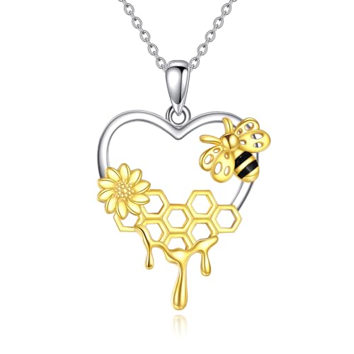 VONALA Biene Halskette Sterling Silber Hummel Anhänger Halskette Honigbiene Wabe Herzschmuck für Frauen von VONALA