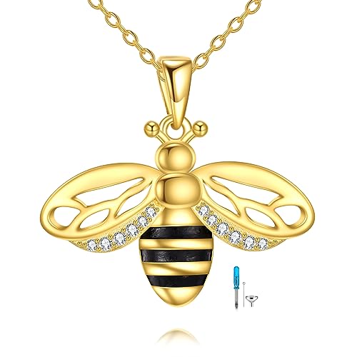 VONALA Biene Kette 925 Sterling Silber Anhänger Halskette Bienenschmuck Geschenke für Damen Mädchen (Bienen-Urnen) von VONALA