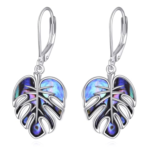 VONALA Blatt Ohrringe 925 Sterling Silber für Damen Abalone Shell Ohrringe Blatt Dangle Ohrringe Blatt Schmuck Geschenke für Frau von VONALA