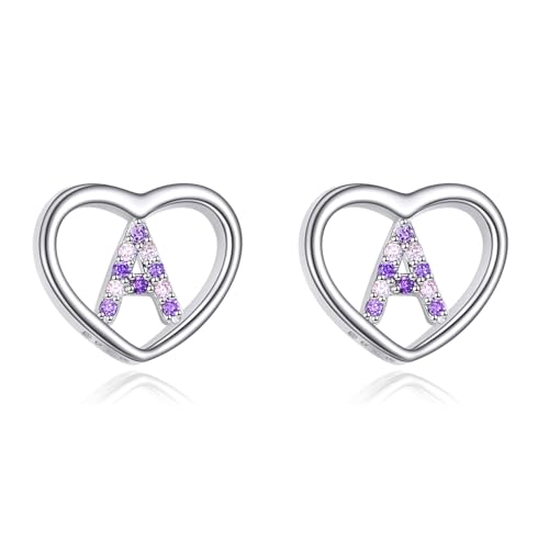 VONALA Buchstaben Ohrringe Silber 925 Damen Mädchen Kinder Herz Ohrstecker 26 Anfangsbuchstaben Weihnachten Geschenke für Mädchen Frauen Tochter Enkelin (Buchstabe A) von VONALA
