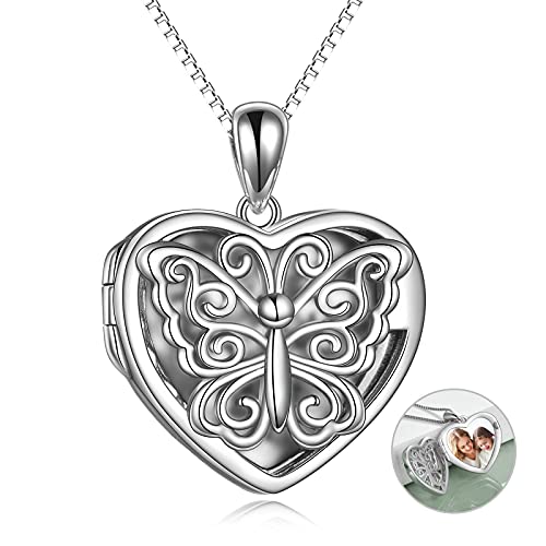 VONALA Schmetterling Medaillon Zum Öffnen für Bilder Halskette 925 Sterling Silber Herz Anhänger Kette Mit Foto Halskette für Frauen von VONALA