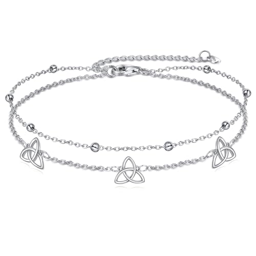 VONALA Keltischer Knoten Fußketten für Frauen 925 Sterling Silber Doppelschichtkette Strand Fußketten Dekorative Schuhe von VONALA
