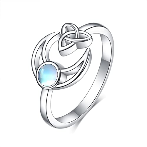 VONALA Celtic Knot Mond Ring Sterling Silber Halbmond Mondstein Ring Offen Einstellbare Ringe Schmuck Geschenk für Frauen Mädchen von VONALA