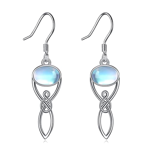 VONALA Celtic Knoten Mondstein Ohrringe 925 Sterling Silber Infinity baumeln Leverback Ohrring Wiccan Schmuck für Frauen Mädchen von VONALA