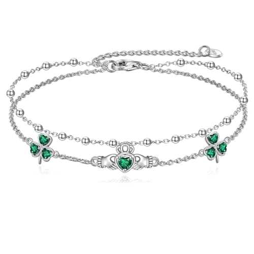 VONALA Claddagh Armband für Frauen 925 Sterling Silber Keltischer Knoten Irisches Kleeblatt Fußkettchen Armband Irischer Schmuck Geschenk für Frauen Teenager Mädchen von VONALA