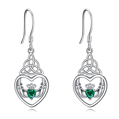 VONALA Claddagh Ohrringe 925 Sterling Silber Irischer Keltischer Knoten Ohrringe Keltische Liebe Herz Hängend Ohrringe Schmuck Geschenk für Frauen Damen von VONALA