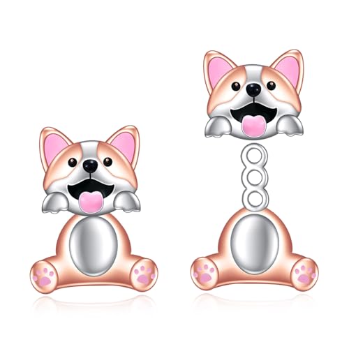 VONALA Corgi Ohrringe 925 Sterling Silber Corgi Hund Ohrstecker Niedlich Tier Hypoallergener Schmuck Geschenke für Damen Teenager Mädchen Hundeliebhaber von VONALA