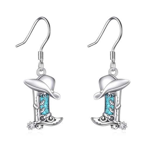 VONALA Cowboy Western Ohrringe Sterling Silber Türkis Land Hangle Drop Ohrringe für Cowboy Cowgirl von VONALA