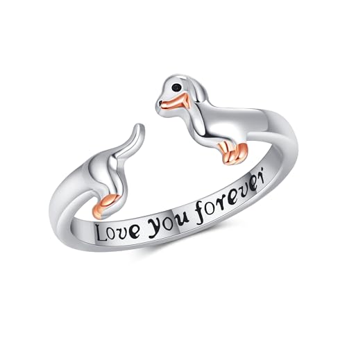 VONALA Dackel Ring für Frauen Sterling Silber Dackel Hund Offen Einstellbare Ringe Dackel Schmuck Geschenke für Hundeliebhaber Größe 7 von VONALA