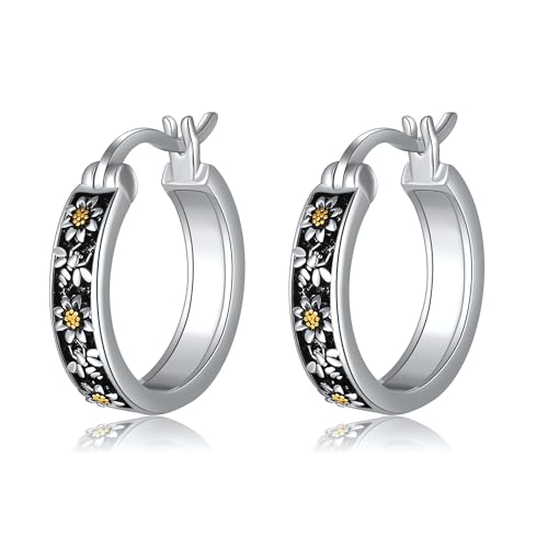 VONALA Daisy Bee Hoop Earrings für Frauen 925 Sterling Silber Blume Hoop Earring Kleine Huggie Ohrringe Schmuck Geschenke für Mädchen von VONALA