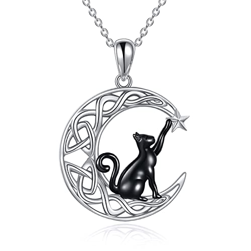 VONALA Damen Katze Kette, 925 Sterling Silber Mond Berg Schmuck Geschenke für Frauen Mädchen von VONALA