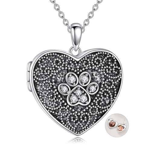 VONALA Damen Kette Mit Foto Herz Medaillon Foto Bilder Amulett Silber 925 Anhänger Halskette Mit Geschenk-Box für Ehepaar Mutter Tochter Freunde von VONALA