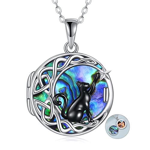 VONALA Damen Medaillon Katze Kette, 925 Sterling Silber Keltischer Mondanhänger Schmuck Geschenke für Frauen Mädchen von VONALA