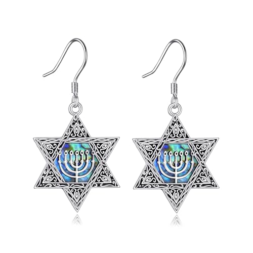 VONALA Davidstern-Ohrringe Sterlingsilber jüdischer Stern baumelnde Ohrringe Abalone-Muschel Chanukka-Chanukka-Ohrringe Davidstern-Schmuck Geschenk Damen Teenager Mädchen von VONALA