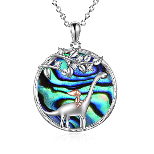 VONALA Dinosaurier Halskette Für Frauen 925 Sterling Silber Das Mädchen Und Die Dinosaurier Halskette Mit Abalone Shell Dinosaurier Schmuck Geschenke Für Mutter Tochter von VONALA