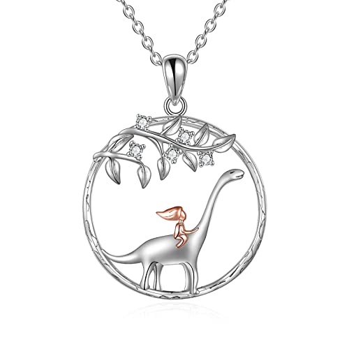 VONALA Dinosaurier Halskette für Frauen 925 Sterling Silber, Das Mädchen und der Dinosaurier Halskette, Baum des Lebens Halskette für Mutter Tochter Dinosaurier Schmuck Geschenke von VONALA