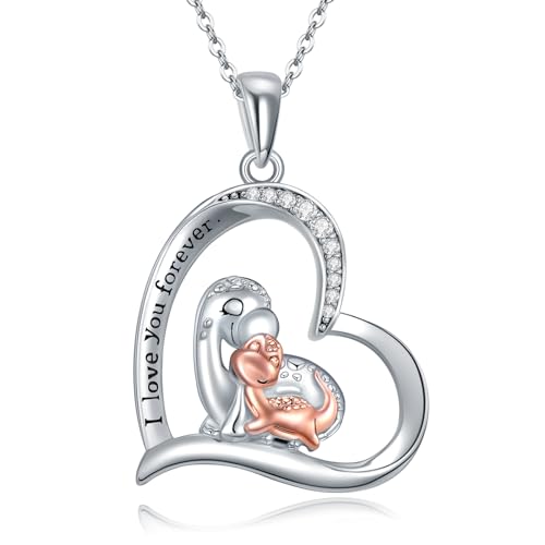 VONALA Dinosaurier Halskette für Mama 925 Sterling Silber Cubic Zirkonia Anhänger Halskette Rosendinosaurier Schmuck Geburtstag Geschenke für Damen Mädchen Tochter von VONALA