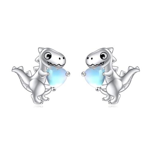 VONALA Dinosaurier Ohrringe 925 Sterling Silber Tiere Ohrstecker mit Mondstein Hypoallergen Schmuck Geburtstag Geschenke für Damen Frauen Mädchen Kinder von VONALA