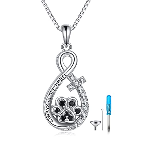 VONALA Dog Pet Asche Halskette Kreuz/Pfoten/Mädchen 925 Sterling Silber Memorial Asche Souvenir Feuerbestattung Schmuck Geschenk für weibliche Hunde- und Katzenliebhaber (unendlichkeitszeichen) von VONALA