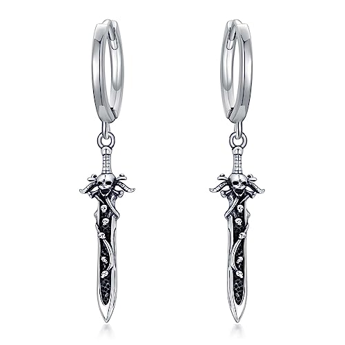VONALA Dolch-Ohrringe Sterlingsilber Gothic-Dolch-Creolen Schwert-Tropfen-Ohrhänger Totenkopf-Messer-Ohrringe Gothic-Schmuck Geschenk für Jungen Männer Frauen Teenager von VONALA