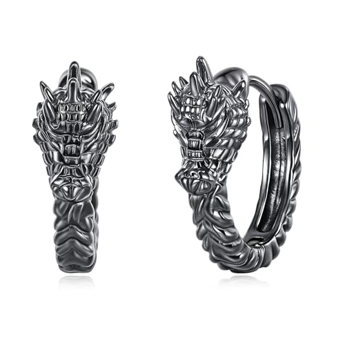 VONALA Drachen Creolen Ohrringe 925 Sterling Silber Schwarz Ohrringe Gothic Schmuck Geschenk für Männer Junge Damen Mädchen von VONALA