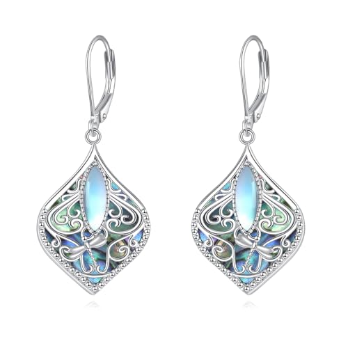 VONALA Abalone Muschel Ohrringe für Frauen Libelle/Drache/Weinrebe Sterling Silber Vine Einzigartige Vintage Strand Boho Ohrringe Geschenke für Frauen (Dragonfly) von VONALA