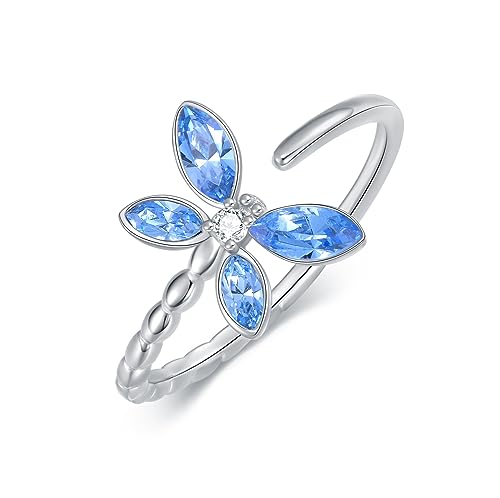 VONALA Libelle Wickeln Fingerringe 925 Sterling Silber Libelle Kristall Ring Offene Ringe Libelle Schmuck Geschenke für Damen Mädchen von VONALA