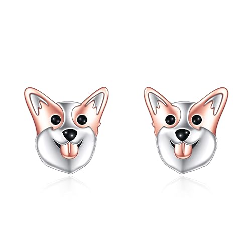 VONALA Einhorn Faultier Hochlandkuh Katze Koala Ohrringe 925 Sterling Silber Ohrstecker Zirkonia Hypoallergen Schmuck Geschenk für Damen Mädchen (Rosa) (Corgi) von VONALA