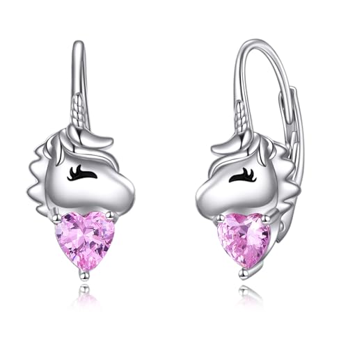 VONALA Einhorn Mädchen Creolen Ohrringe, 925 Sterling Silber Geschenk Schmuck mit Rosa Zirkonia für Damen Mädchen Kinder (Einhorn) von VONALA