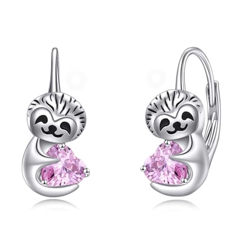 VONALA Faultier Mädchen Creolen Ohrringe, 925 Sterling Silber Geschenk Schmuck mit Rosa Zirkonia für Damen Mädchen Kinder (Faultier) von VONALA