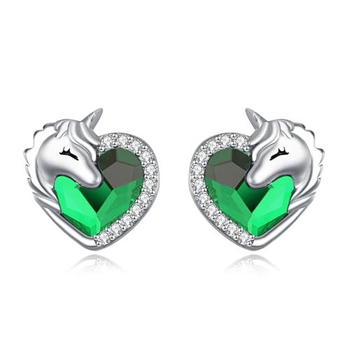 VONALA Einhorn Ohrringe Mädchen 925 Sterling Silber Kristall Herz Ohrstecker Schmuck Geschenke für Damen Kinder (Grün) von VONALA