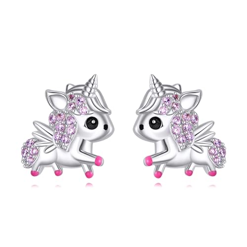VONALA Einhorn Ohrstecker 925 Sterling Silber CZ Stein Niedliche Tier Ohrringe Schmuck Geschenke für Mädchen von VONALA