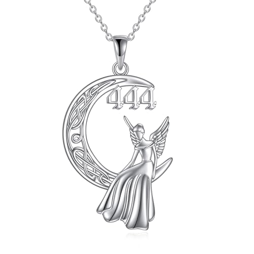 VONALA Engel Zahl 444 Halskette Sterling Silber Schutzengel Flügel Anhänger Schmuck Geburtstag Valentinstag Numerologie Geschenke für Frauen Mädchen von VONALA